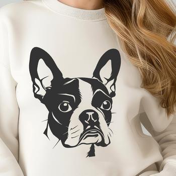 A digital illustration of a Boston Terrier's head, ideal for clipping out or using in designs.