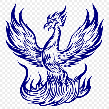 A mythical creature with feathers and flames rising from its body.