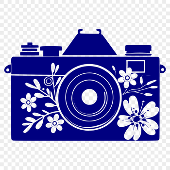 A stylized illustration of a camera with modern design elements.