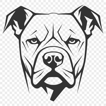 A close-up portrait of a Pitbull's head with distinctive facial features.
