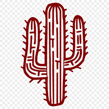 A stylized illustration of a cactus plant with spines and flowers.