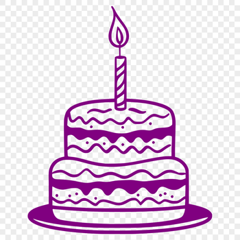 A digital illustration of a brightly colored birthday cake with candles on top.