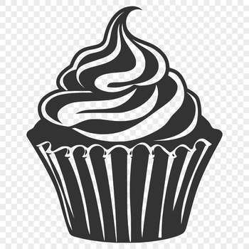 A decorative cupcake with frosting and sprinkles, designed as a vector art graphic.