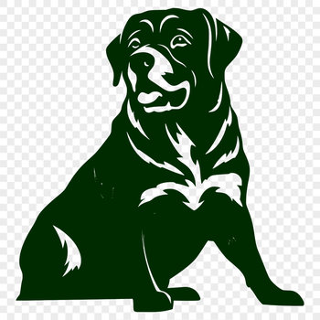 A vector illustration of a full-body Rottweiler sitting on its haunches.