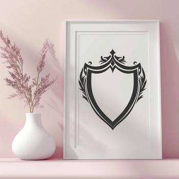 Vector illustration of an ornate shield with intricate designs, ideal for graphic design and digital crafting projects.
