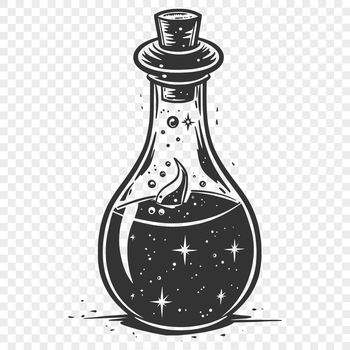 A young witch stands in a dimly lit room surrounded by candles, potion bottles, and mysterious artifacts.