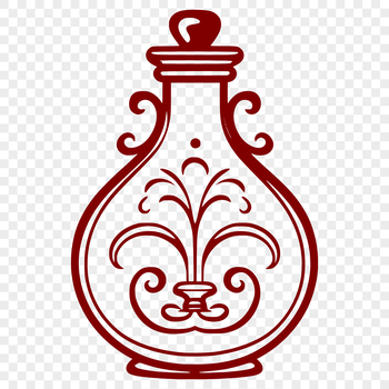 A gothic-style illustration of a witch's potion bottle on a dark background, surrounded by magical symbols.