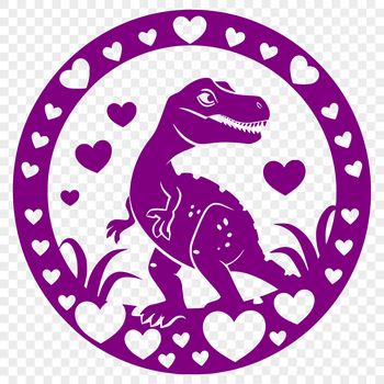 A prehistoric dinosaur with love hearts scattered across its body, designed as a vector image.
