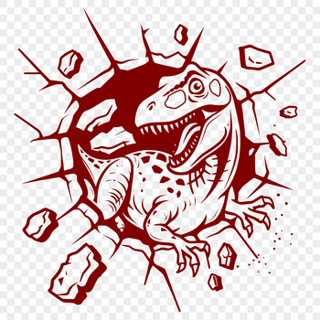 A prehistoric dinosaur illustrated as if smashing through a wall, created in vector design format.