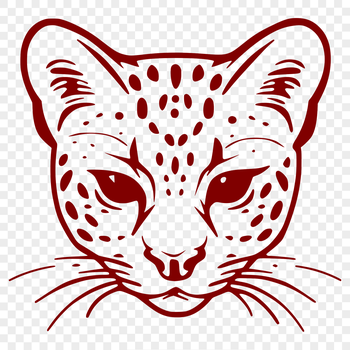 A close-up of an ocelot's head with distinctive markings, suitable for vector art projects.