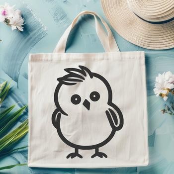 A simple line drawing of a cute full-body chicken in vector format.