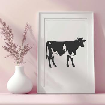 A digital illustration of a cow from the side, showcasing its full body and farm animal characteristics.