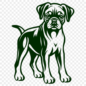 A standing full-body illustration of a playful Boxer dog breed.