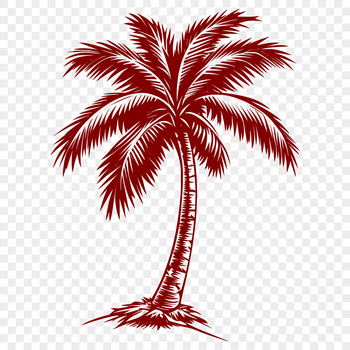 A single palm tree standing on a beach with clear blue sky and sun in the background.