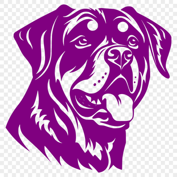 A vector graphic representation of a Rottweiler breed dog from the front, suitable for use in digital designs.