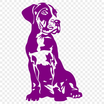 A full-body illustration of a sitting Great Dane dog in a simple design style.