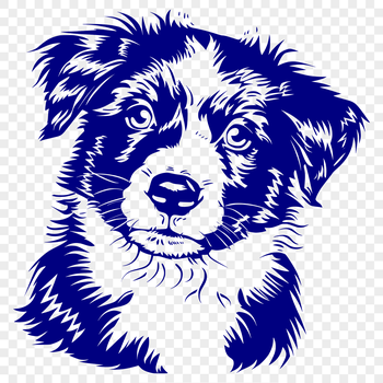 A portrait illustration of a friendly Australian Shepherd dog with a distinctive head shape.