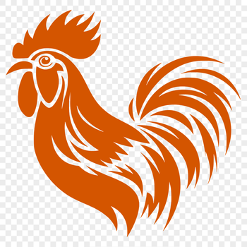 A detailed illustration of a chicken standing on its feet with its wings spread out.