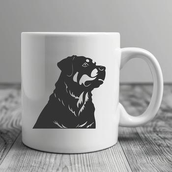 A digital illustration of a Rottweiler dog breed with bold lines and simple shapes.