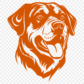 A stylized vector illustration of a Rottweiler dog's head.