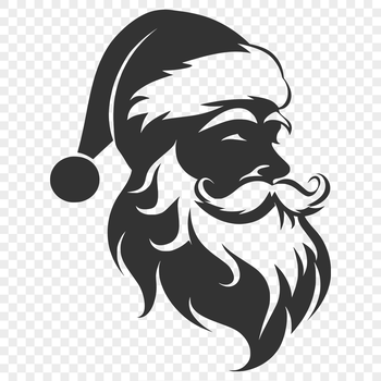 A stylized illustration of Santa Claus with a red suit and hat.
