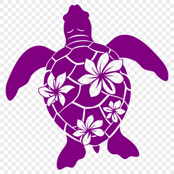 A stylized illustration of a full-body sea turtle surrounded by oceanic elements.