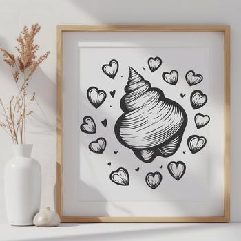 Seaside shell icon with embedded love hearts, designed as a vector graphic for digital use.