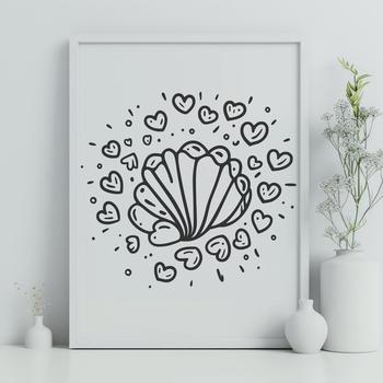 A stylized seashell design featuring interlocking love hearts, perfect for seaside-themed crafts or decorations.