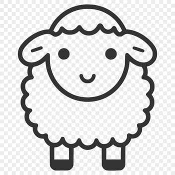 A simple line drawing of a farm animal, specifically a full-body depiction of a sheep.