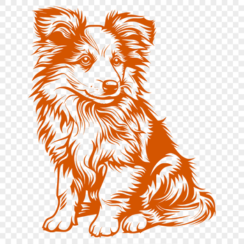 A full-body illustration of a Shetland sheepdog sitting calmly with its fur depicted in detail.