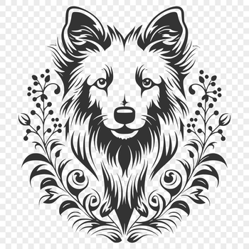 A detailed illustration of a Shetland sheepdog's head, suitable for vector design or cutting machine projects.