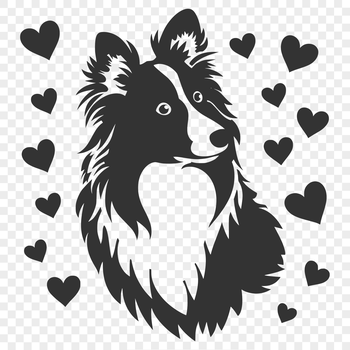 A detailed digital illustration of a Shetland Sheepdog's head, created in vector format for easy editing and customization.
