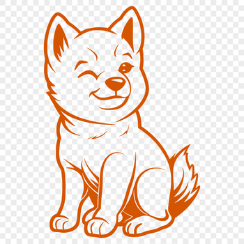 A simple line drawing of a Shiba Inu in full body sitting position.