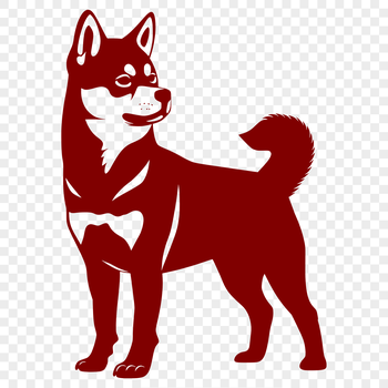 A full-body illustration of a standing Shiba Inu dog breed with a calm expression.
