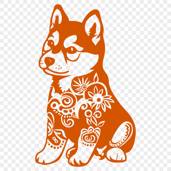 A full-body illustration of a Shiba Inu dog in a sitting position.