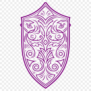 A stylized ornate shield with decorative details.