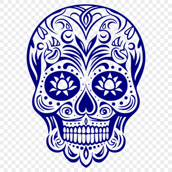 A gothic-inspired illustration featuring a skull and various mystical symbols in ornate detail.