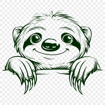 A sloth's head peeking out from a leafy green backdrop.