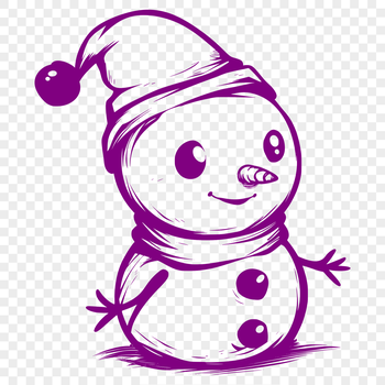 A cartoon snowman standing in the middle of a snowy landscape.
