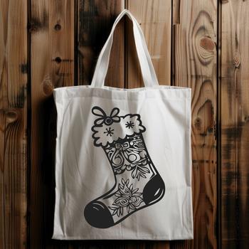 Ornate Christmas stocking illustration with intricate details.