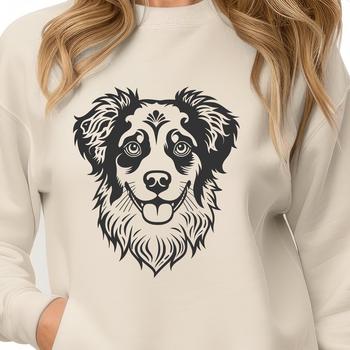 Portrait of a sheep herding dog with distinctive markings, designed as scalable graphics.