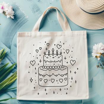 A colorful vector design featuring a layered birthday cake with love hearts.