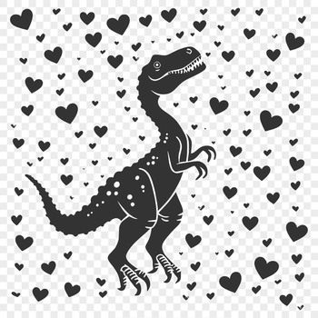 A prehistoric full-body dinosaur illustration with heart symbols incorporated into the design.