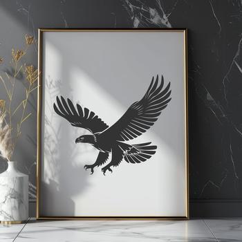 An SVG vector graphic of a full-bodied bird of prey with outstretched wings.