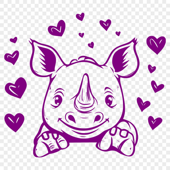 A vector illustration of a rhino with love hearts peeking out from its body.