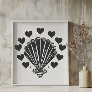 A delicate seashell design with intricate love heart details, perfect for seaside-themed projects.