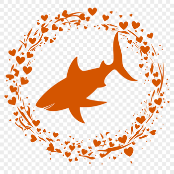 A stylized illustration of a shark featuring heart-shaped decorations, suitable for crafting or design projects.