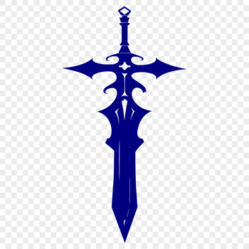 A detailed illustration of a medieval-style sword with intricate design elements.