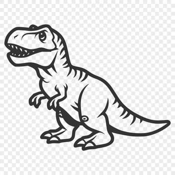 A simple line drawing of a full-bodied T-Rex dinosaur in prehistoric pose.