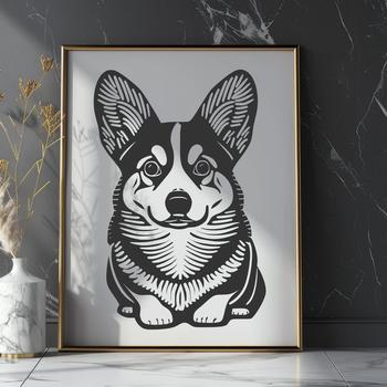 A detailed illustration of a seated Welsh Corgi breed dog.